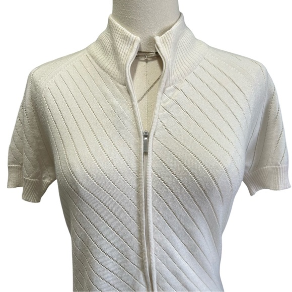 Women's Nike Golf Knit Short-Sleeve Wool-Blend Zip-Up Cardigan Cream Size Small - Picture 2 of 11
